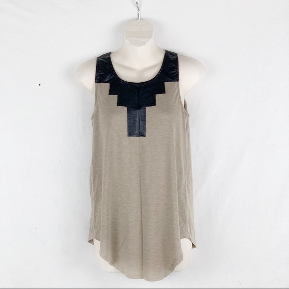 EUC-EYE Shadow Beige/Black leatherette patch Top - Picture 1 of 8